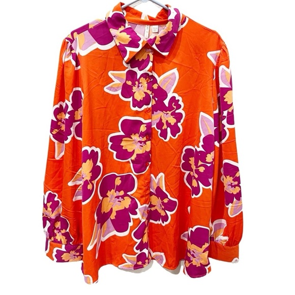 Cato Blouse Women's 22/24W Bold Floral Button Down Hippie Dopamine Boho - Picture 1 of 8